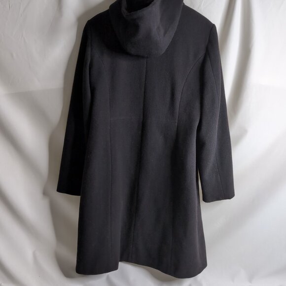 La Mode Super Women's Black Wool Trench Coat with Hood, Size 10-12 - Picture 2 of 8